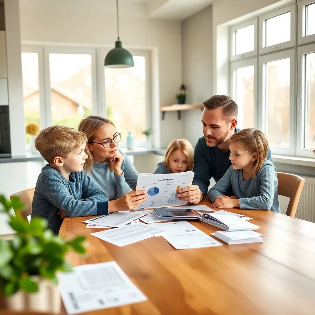 Familie bespreekt huishoudbudget aan keukentafel
