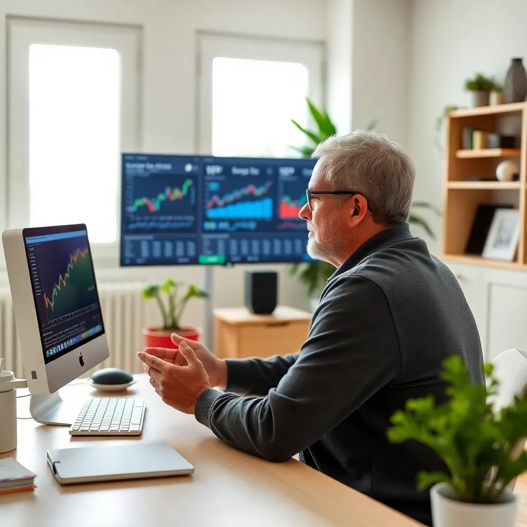 Persoon die beleggingsopties analyseert op computer