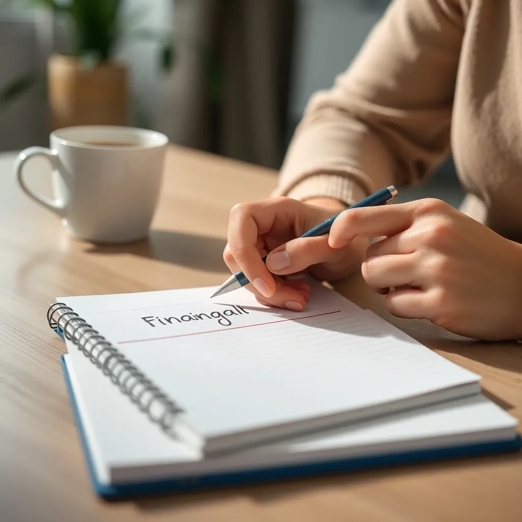 Persoon die financiële doelen visualiseert met notitieblok